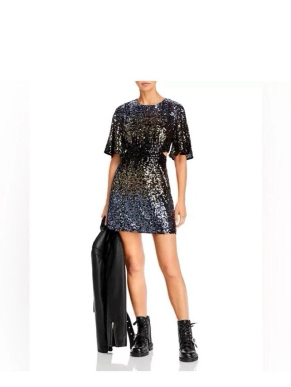 French Connection Black Sequin Mini Cutout Dress Size 0